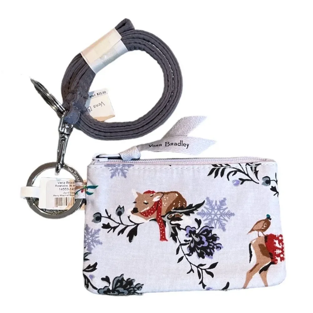 Vera Bradley Merry Mischief Snow Day Zip ID and Lanyard Light Blue